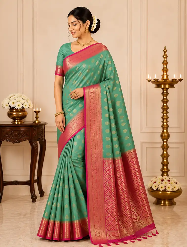 Sea Green Womens Designer Art Silk Sarees 