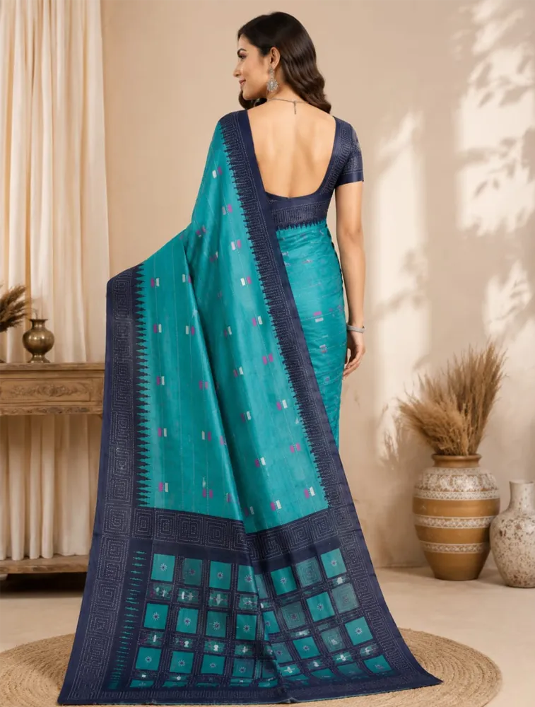 Sea Green Womens Elegent Linen Cotton Sarees — bulk from ₹1956