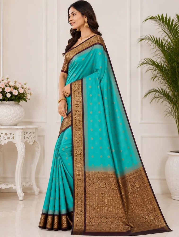Sea Green Womens Premium Semi Gadwal Saree