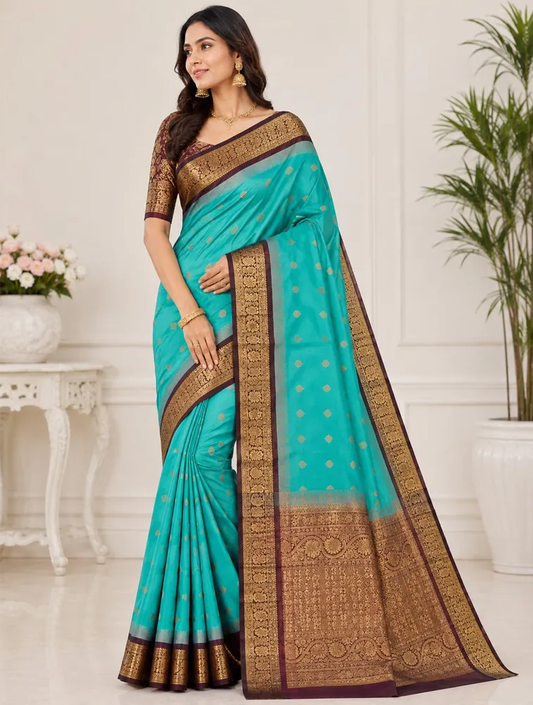 Sea Green Womens Premium Semi Gadwal Saree