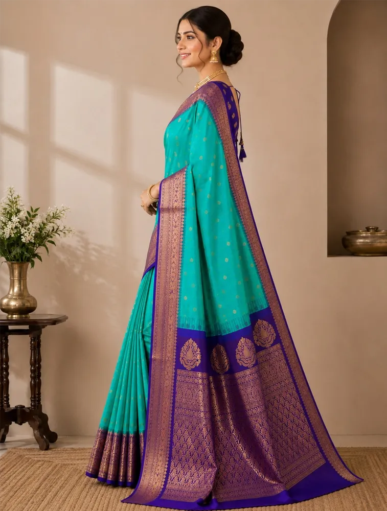 Sea Green Womens Premium Semi Gadwal Saree