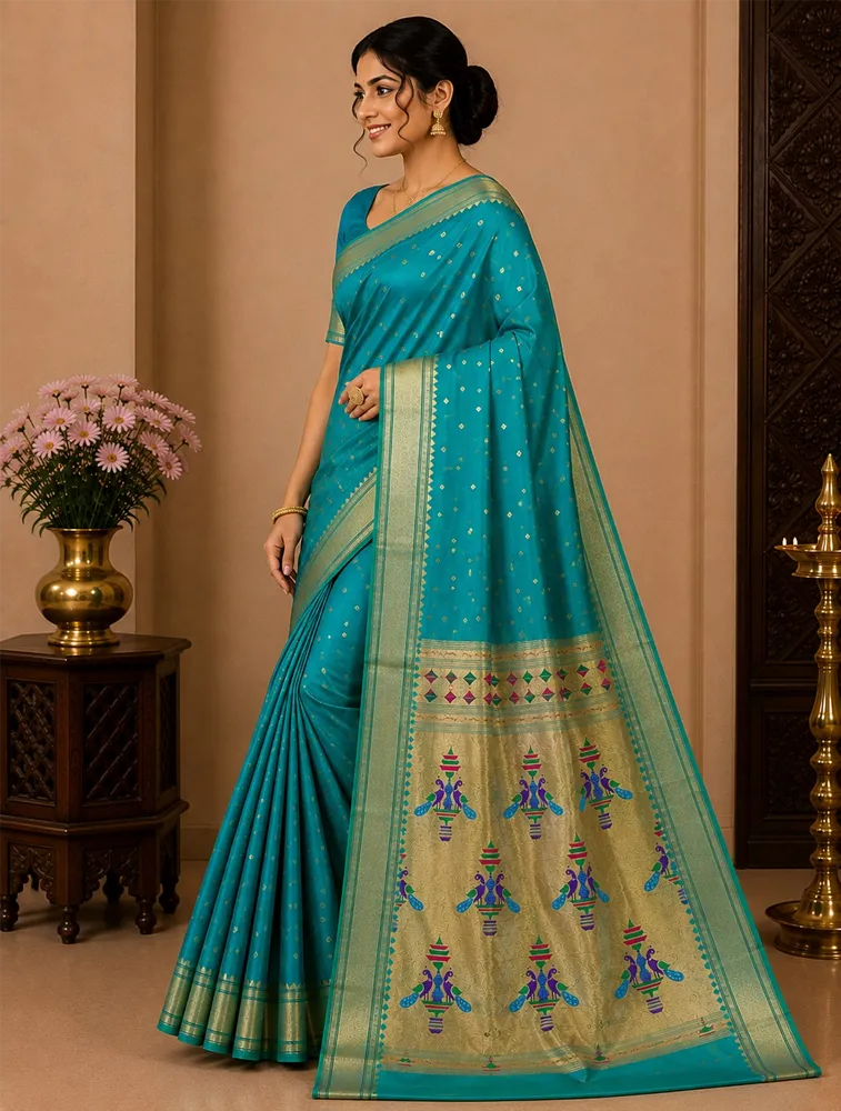 Sea Green Womens Premium Semi Paithani Saree — bulk from ₹2822