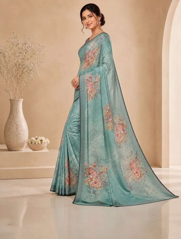 Seafoam Green Womens Premium Pure Linen Saree