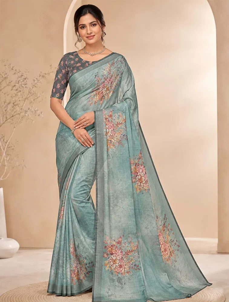 Seafoam Green Womens Premium Pure Linen Saree — bulk from ₹1850