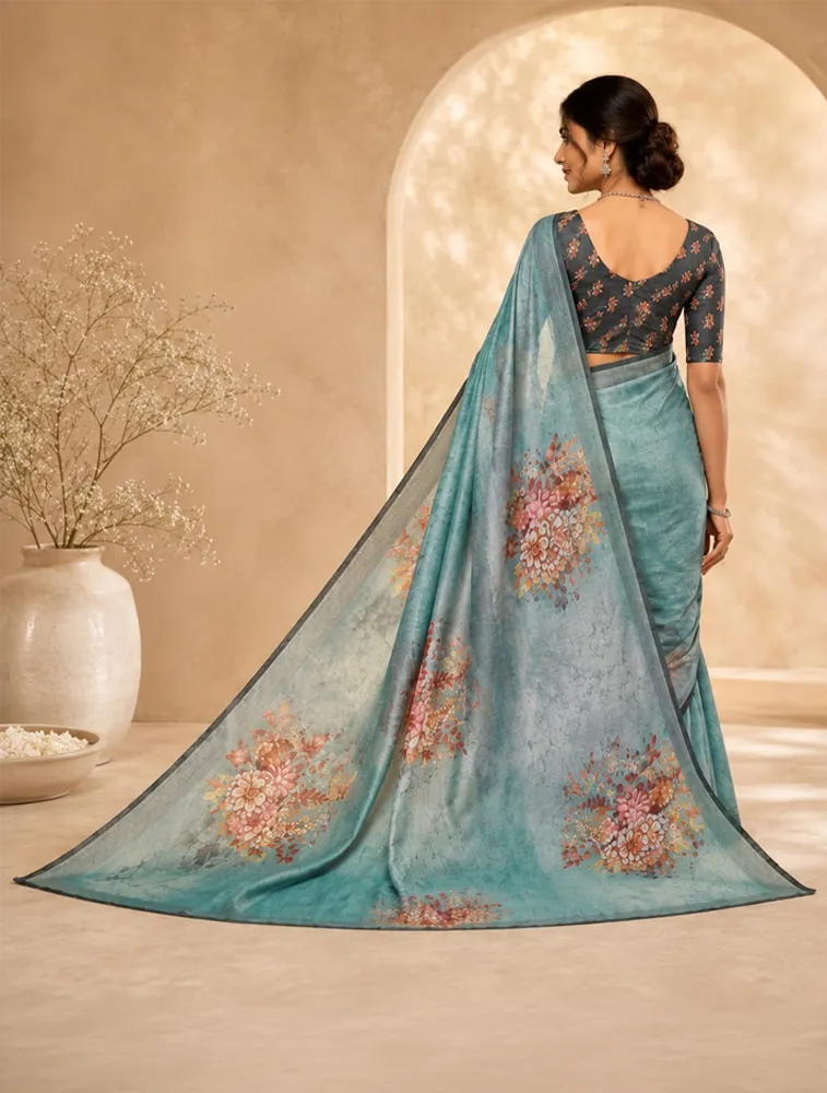 Seafoam Green Womens Premium Pure Linen Saree — bulk from ₹1850