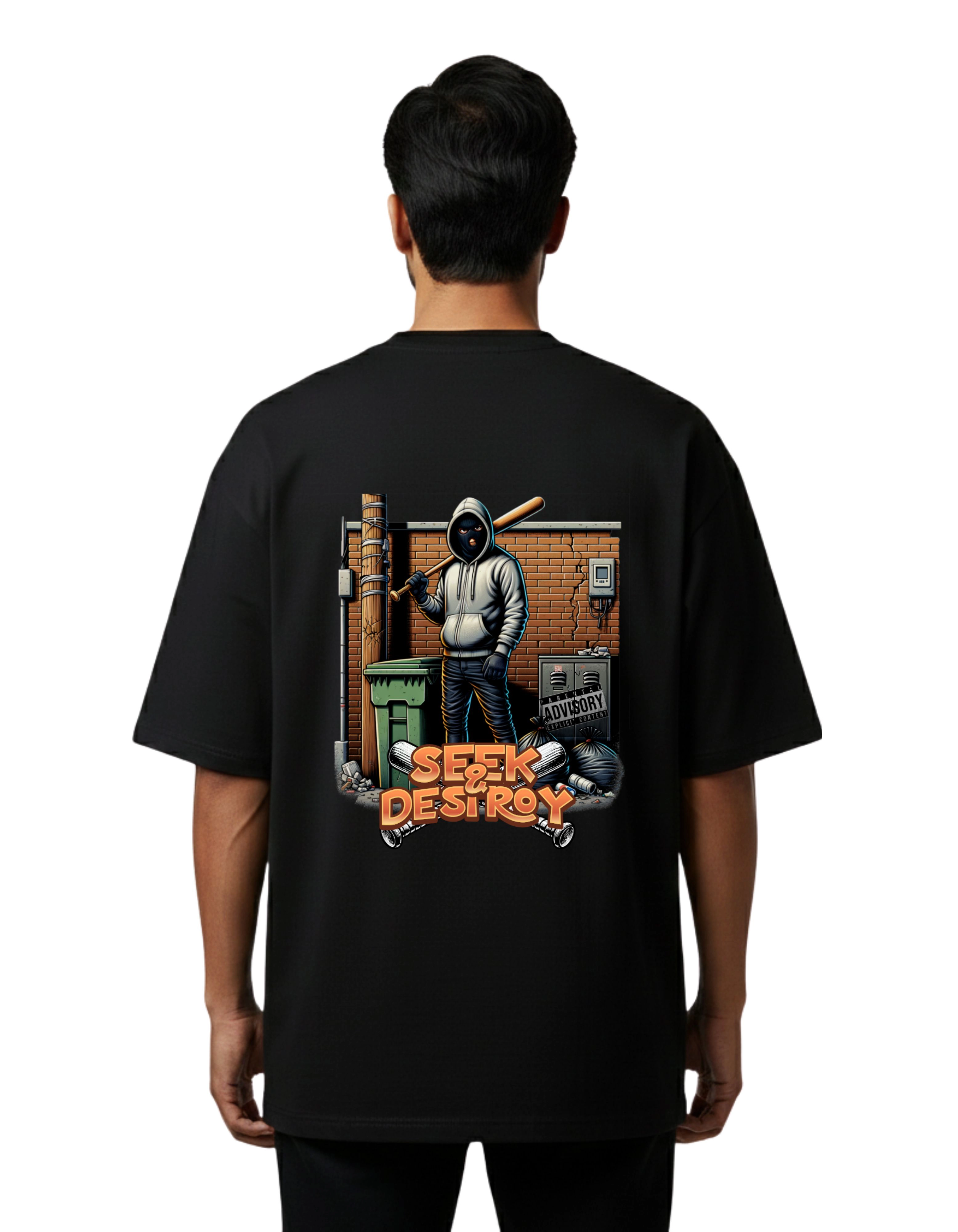 Seek & Destroy Oversize Cotton French Terry T-Shirt 240 GSM Black