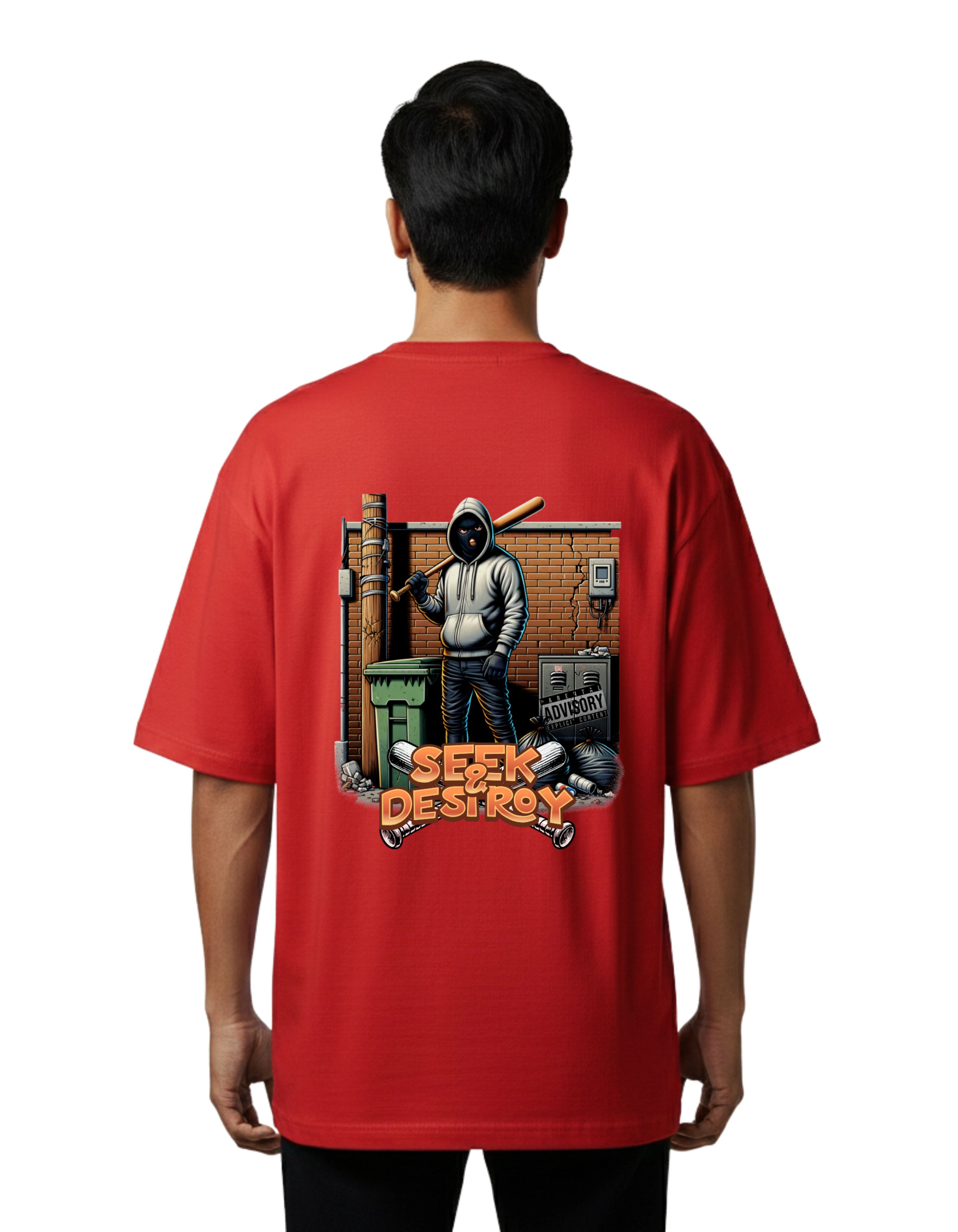 Seek & Destroy Oversize Cotton French Terry T-Shirt 240 GSM Red