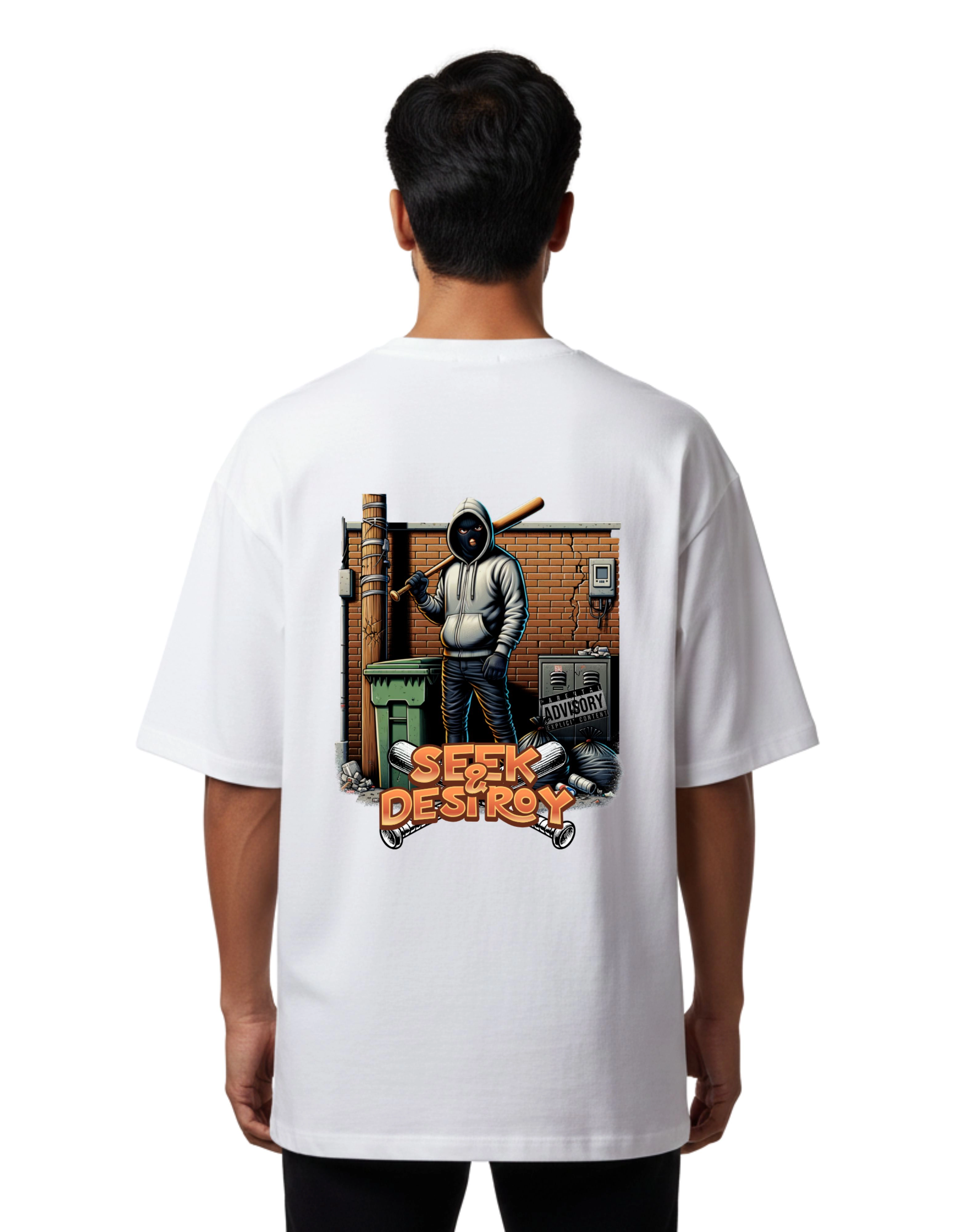 Seek & Destroy Oversize Cotton French Terry T-Shirt 240 GSM White