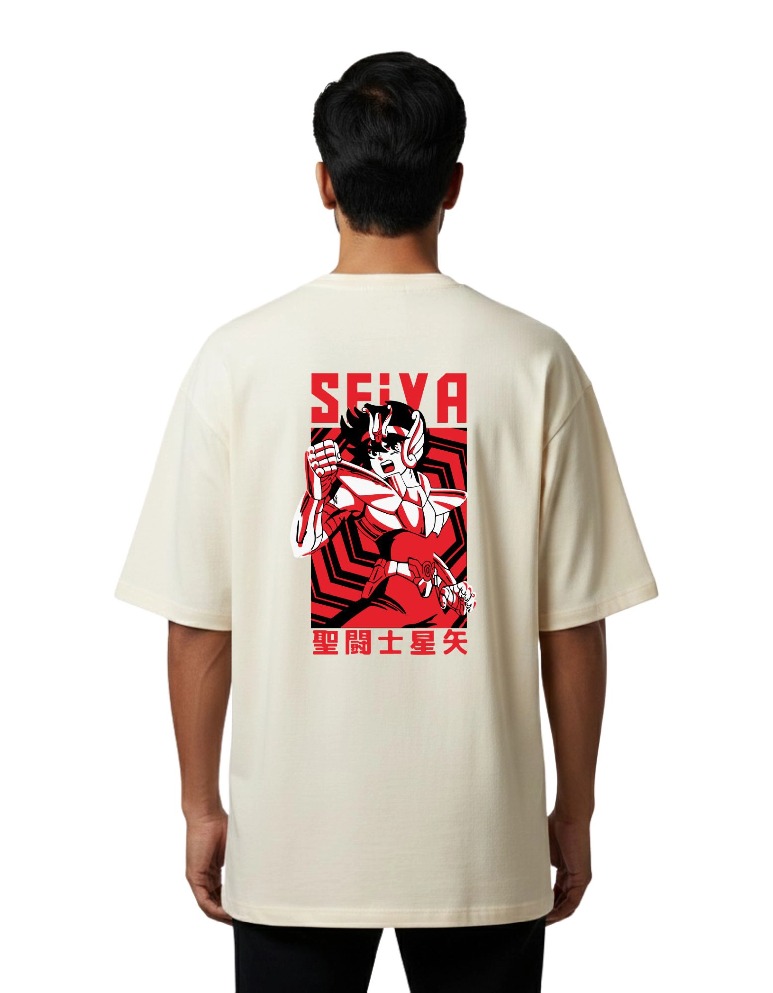 Seiya Retro Anime Oversized Cotton French Terry T-Shirt 240 GSM Beige