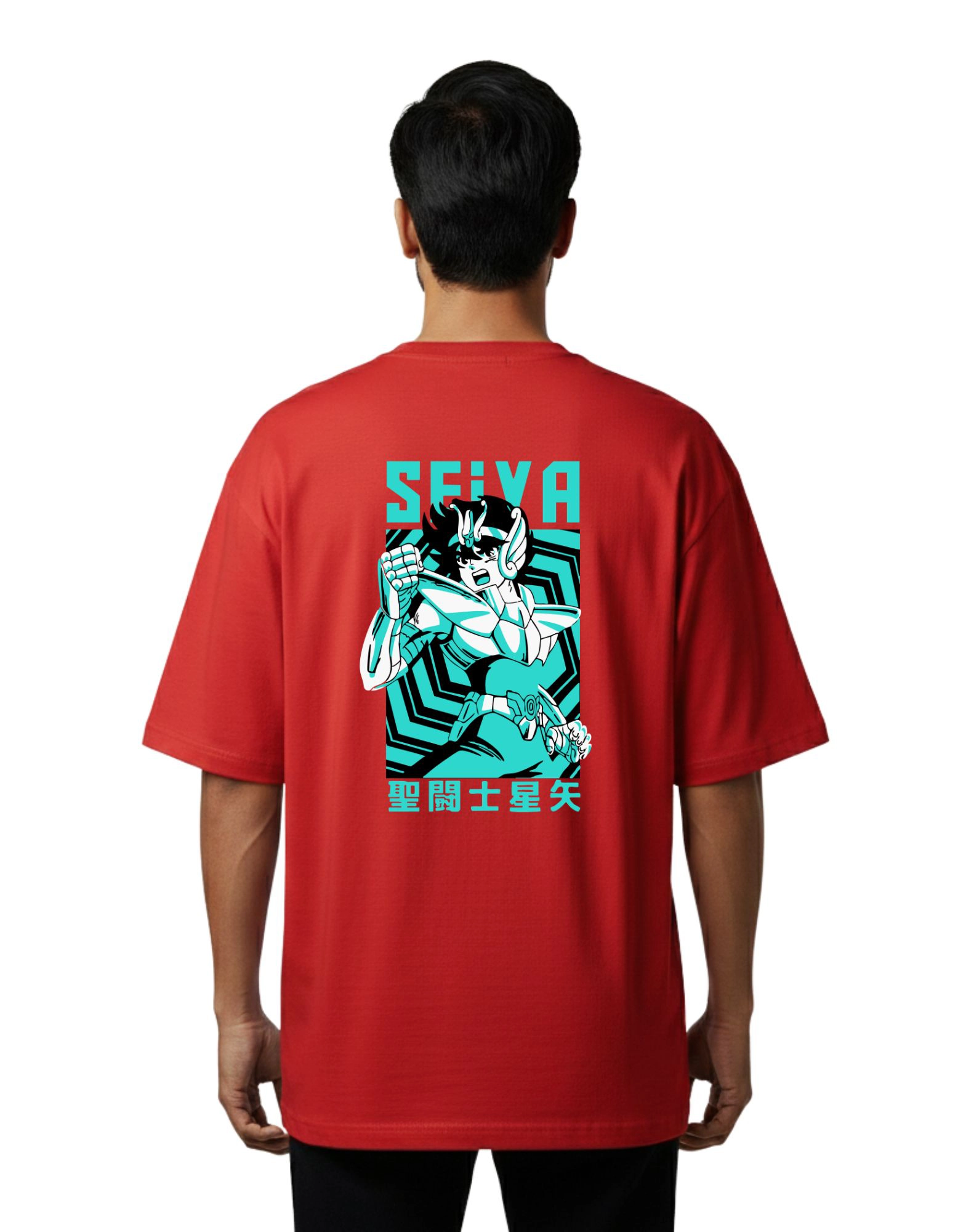 Seiya Retro Anime Oversized Cotton French Terry T-Shirt 240 GSM Red