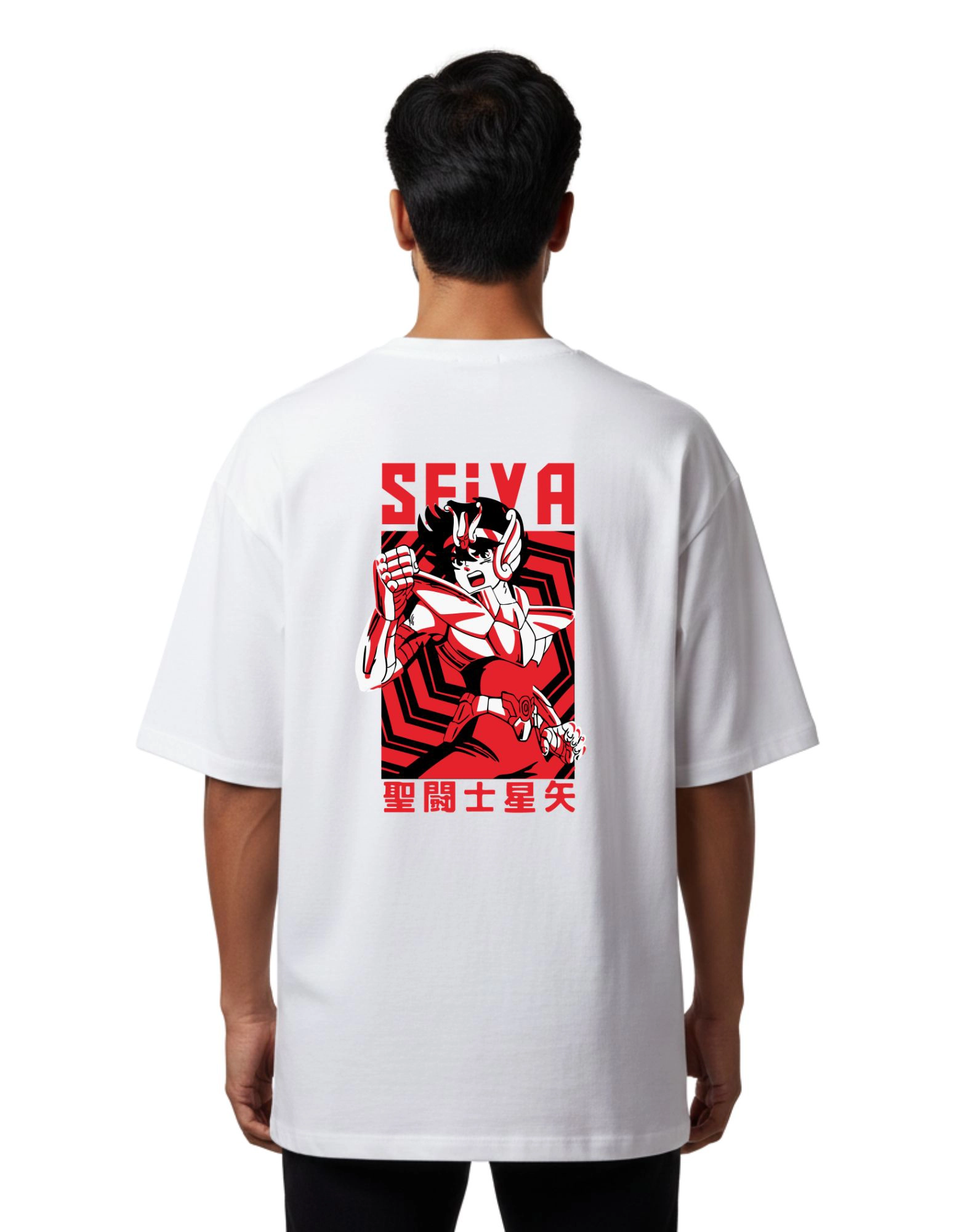 Seiya Retro Anime Oversized Cotton French Terry T-Shirt 240 GSM White