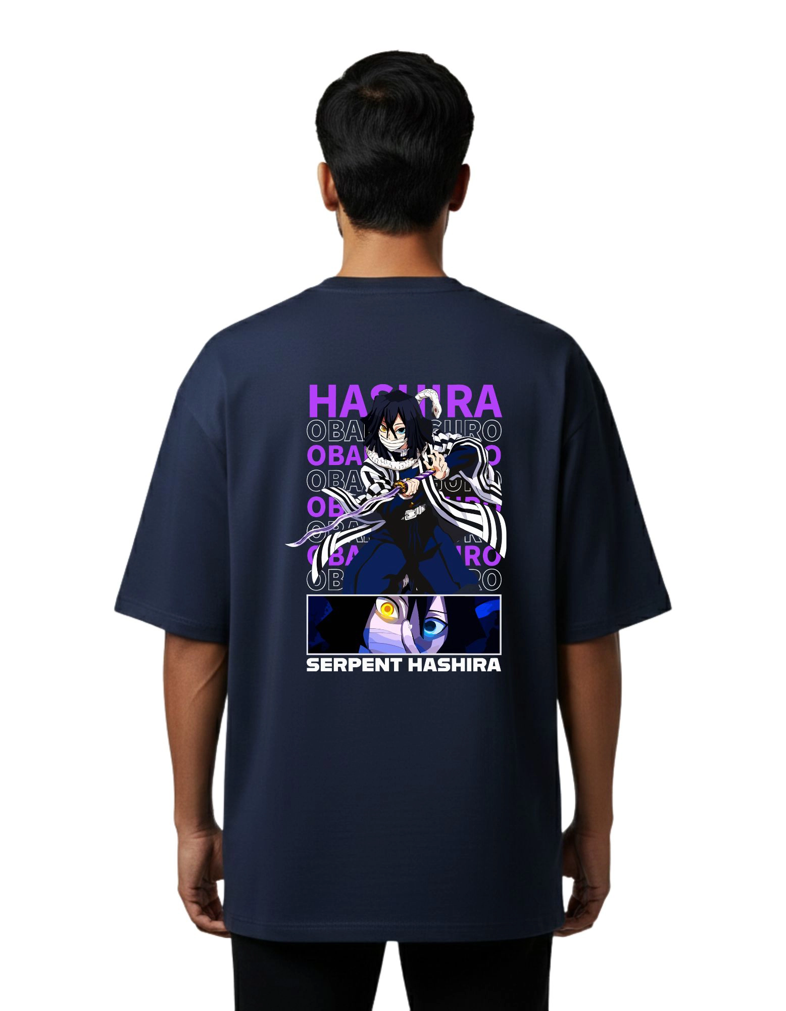 Serpent Hashira Oversize Cotton French Terry T-Shirt 240 GSM Navy Blue