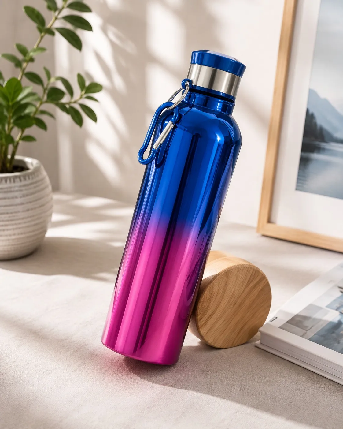 Sewad Royal Blue And Pink Stainless Steel Water Bottle