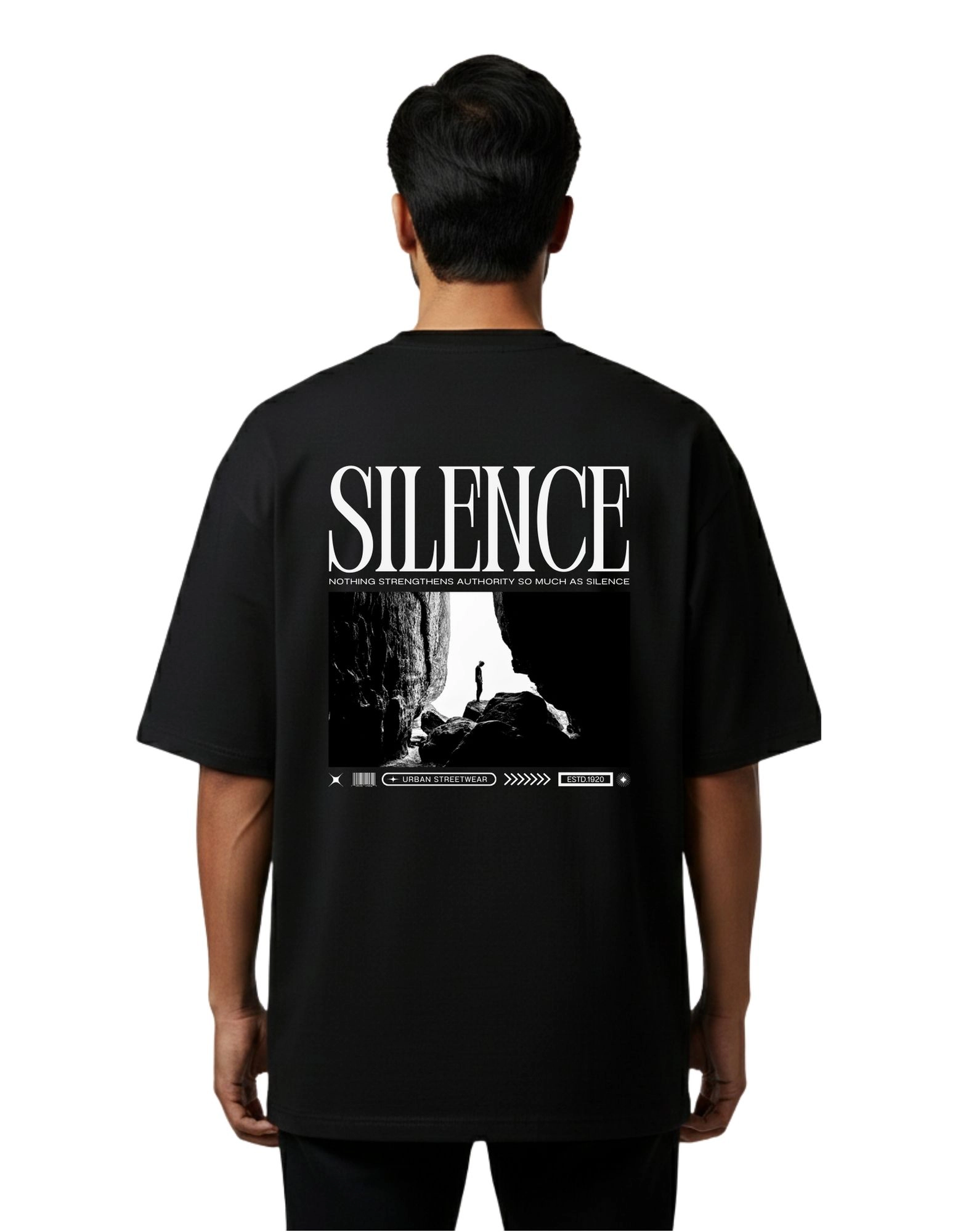 Silence Oversized French Terry 240 GSM T-Shirt Black
