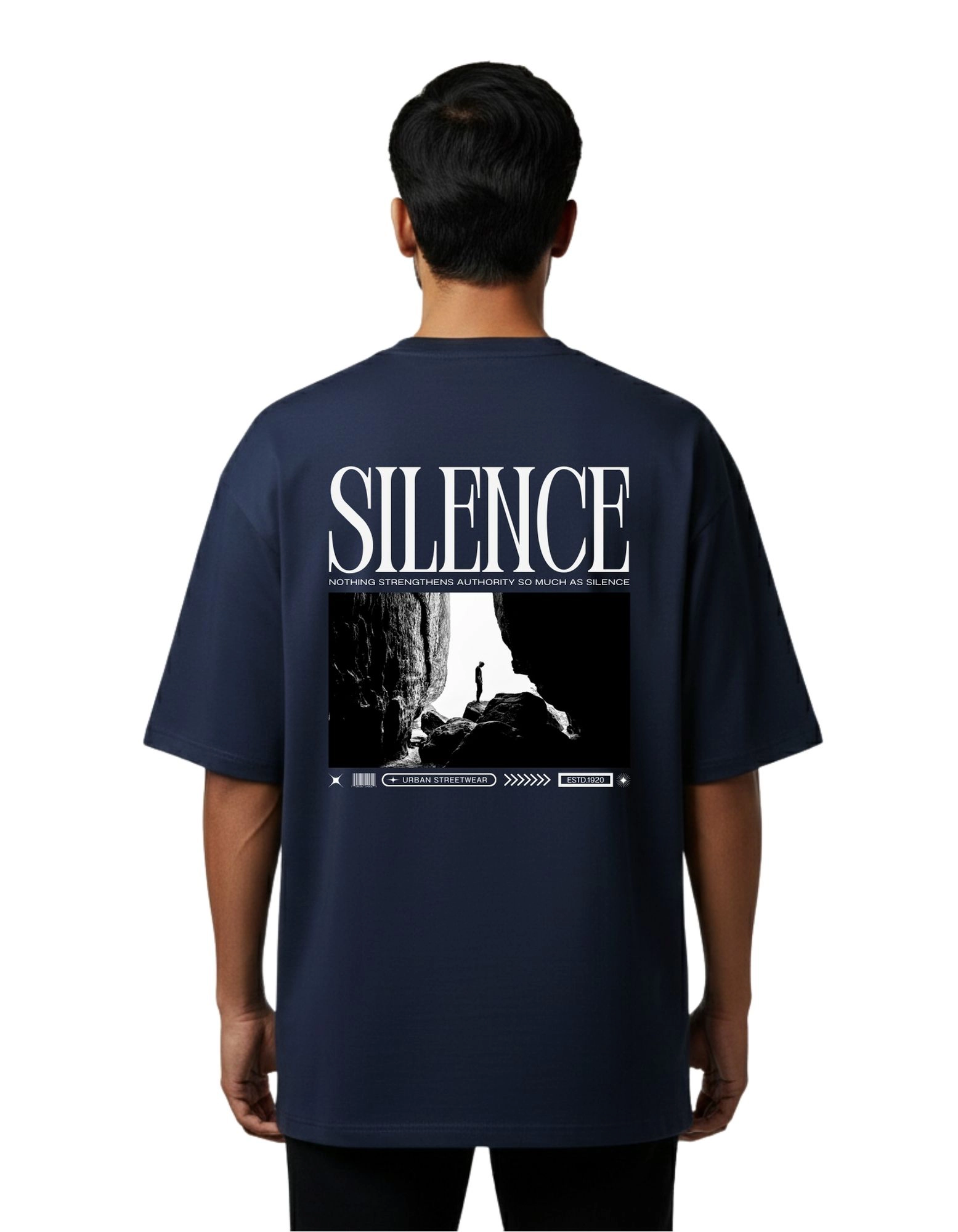 Silence Oversized French Terry 240 GSM T-Shirt Navy Blue