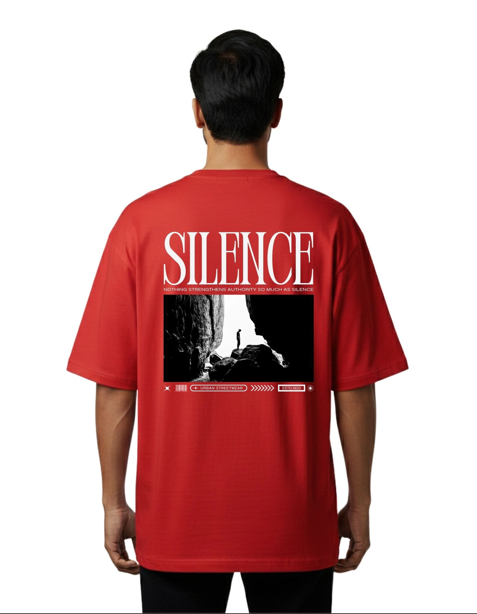 Silence Oversized French Terry 240 GSM T-Shirt Red