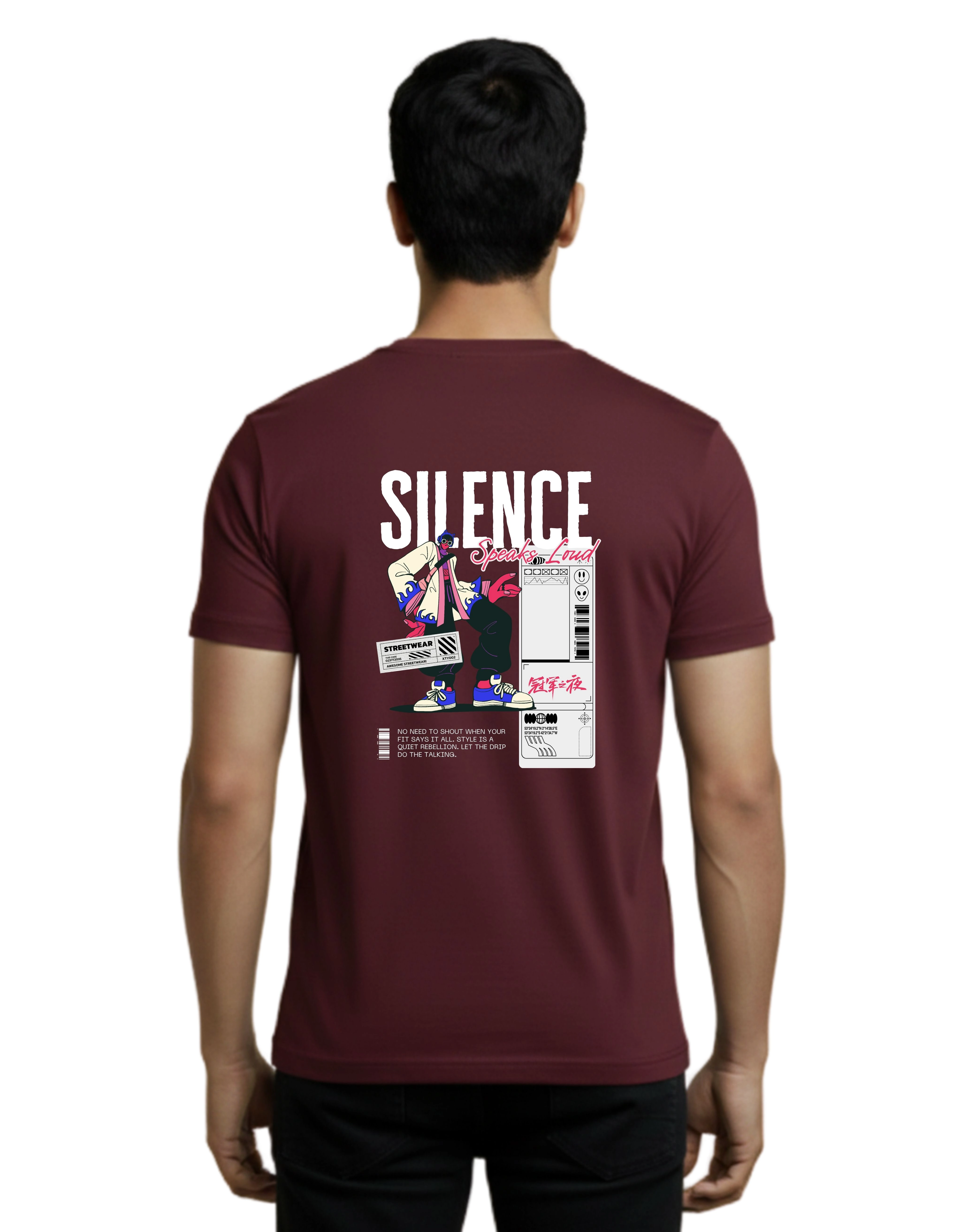 Silence Speaks Loud Cotton Round Neck T-Shirt 180 GSM Maroon