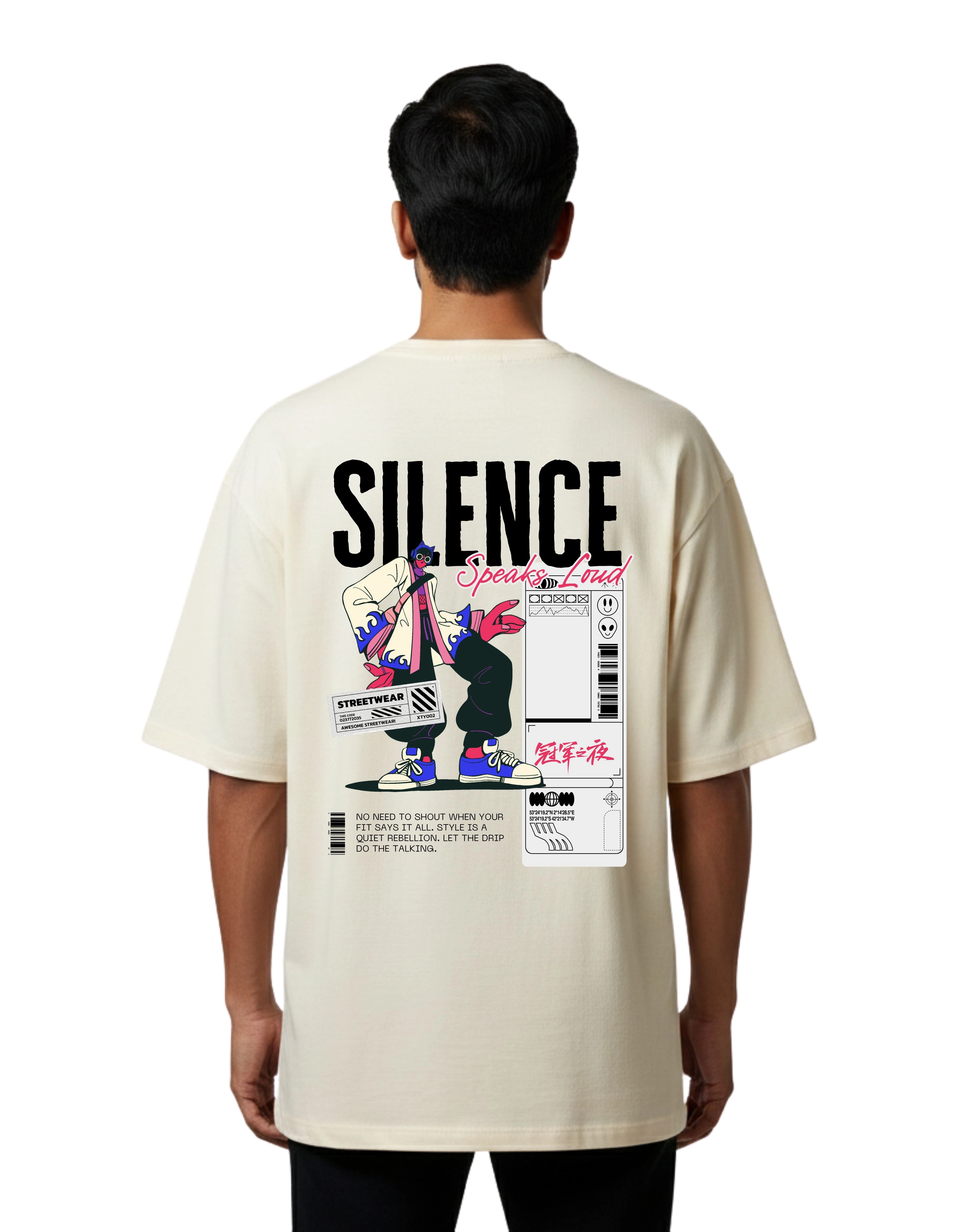 Silence Speaks Loud Oversized Cotton French Terry T-Shirt 240 GSM Beige