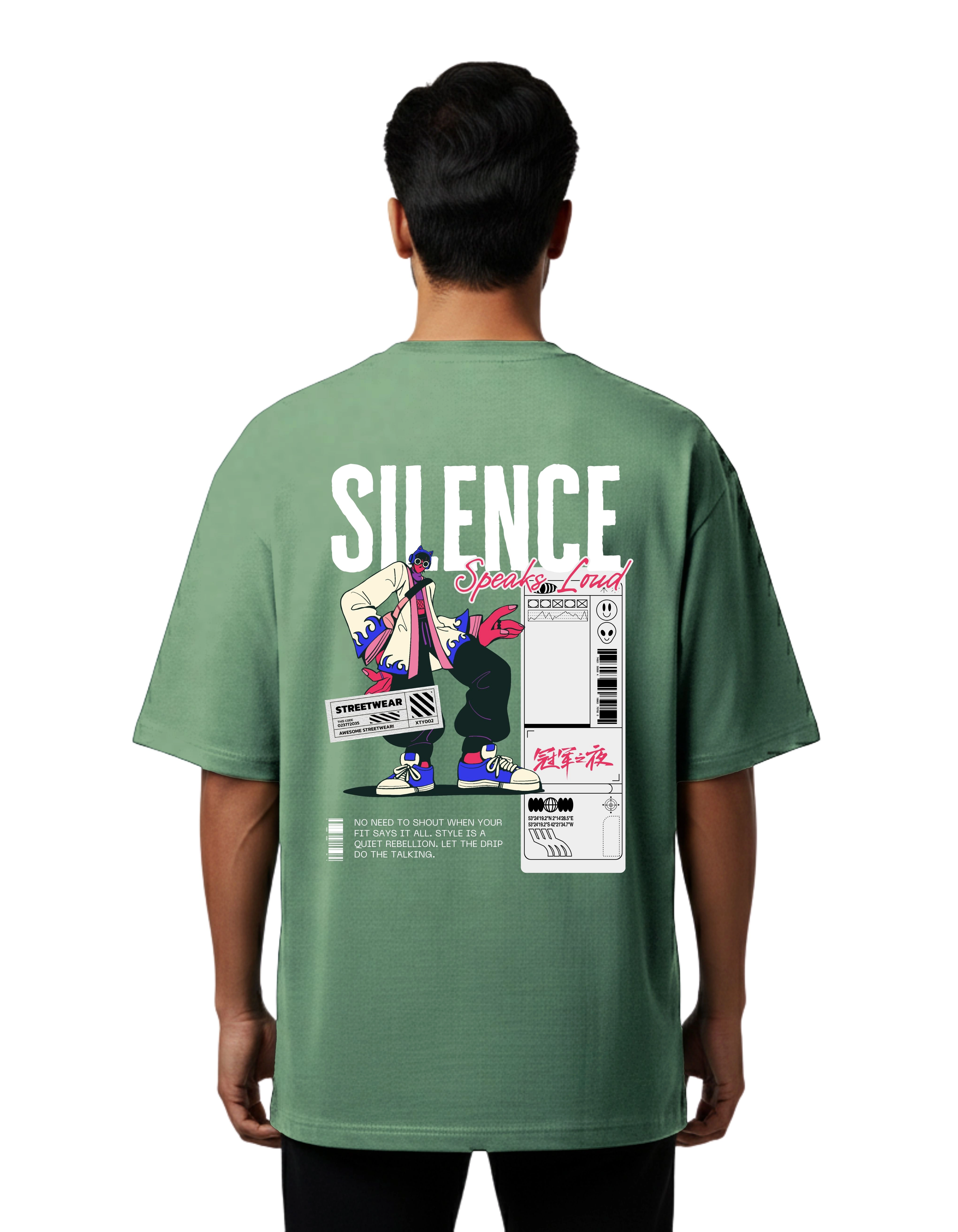 Silence Speaks Loud Oversized Cotton French Terry T-Shirt 240 GSM D Green