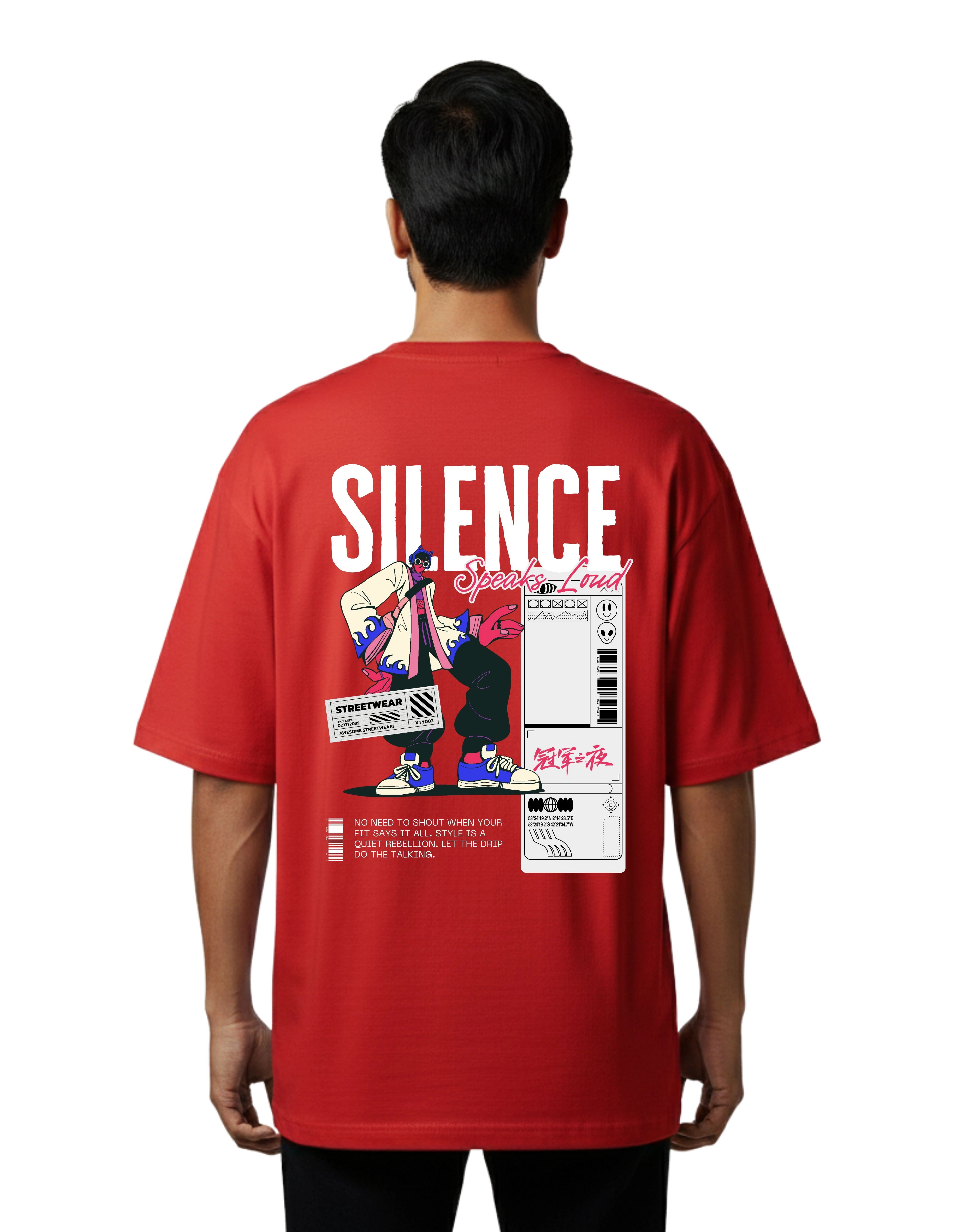 Silence Speaks Loud Oversized Cotton French Terry T-Shirt 240 GSM Red