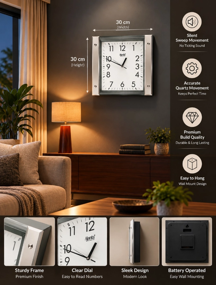 Silver Ajanta Classic Meridian Wall Clock 1747