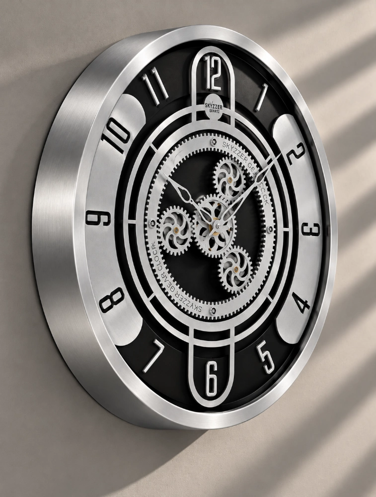 Silver SKYZZER Quartz Gear Premium Wall Clock S 1818