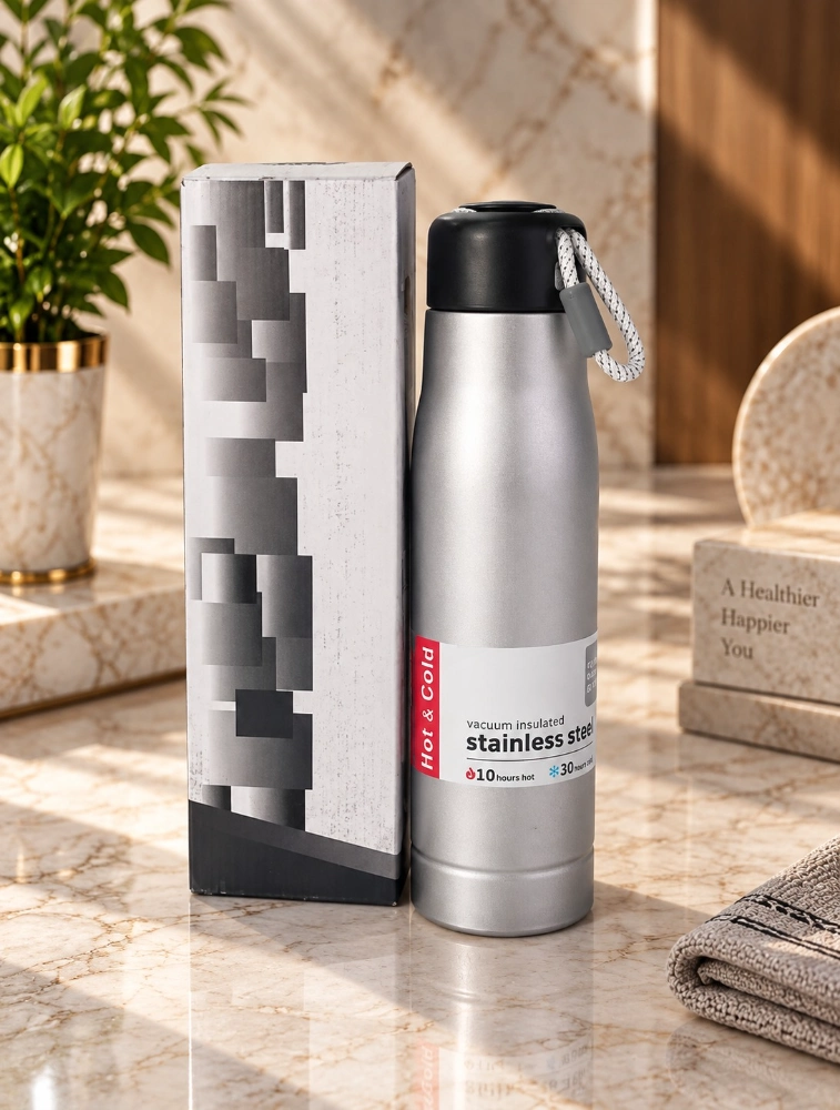 Silver Vacuum Insulated Stainless Steel Sports Water Bottle