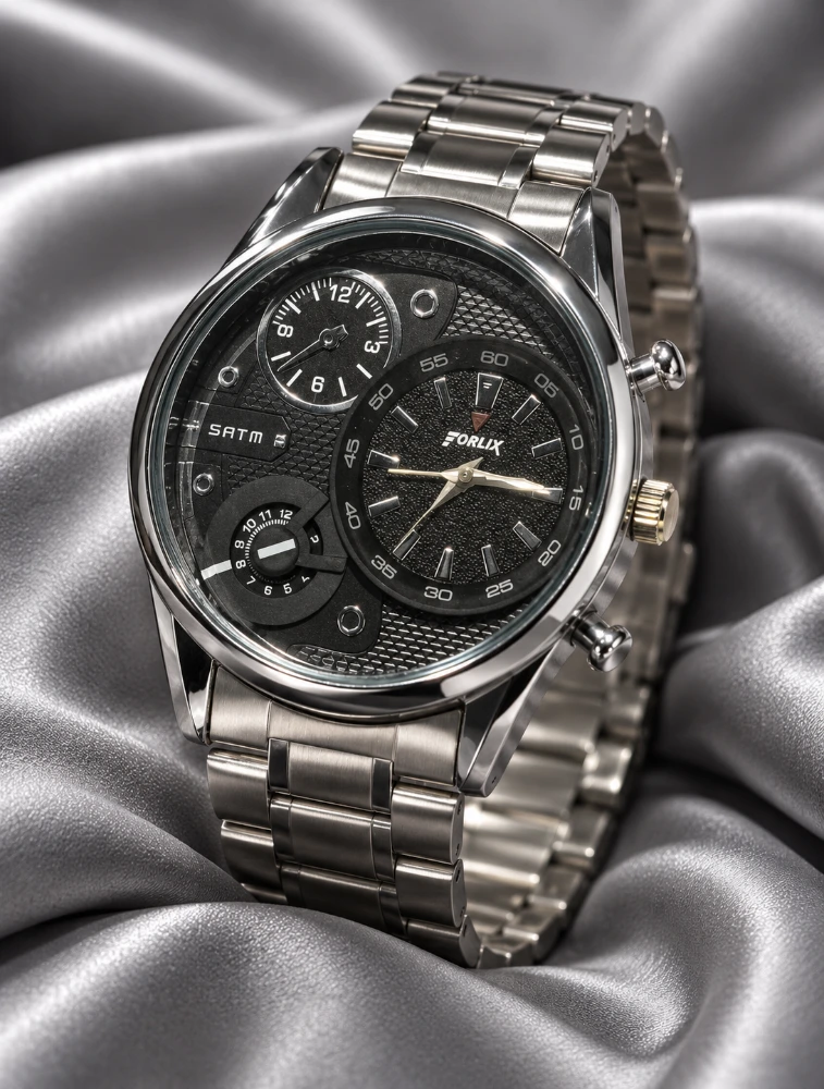 Silver With Black Mens Luxury Chronograph Watch