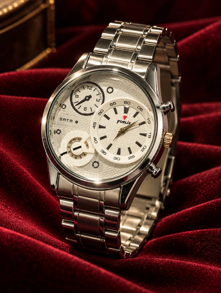 Silver With Cream Mens Luxury Chronograph Watch