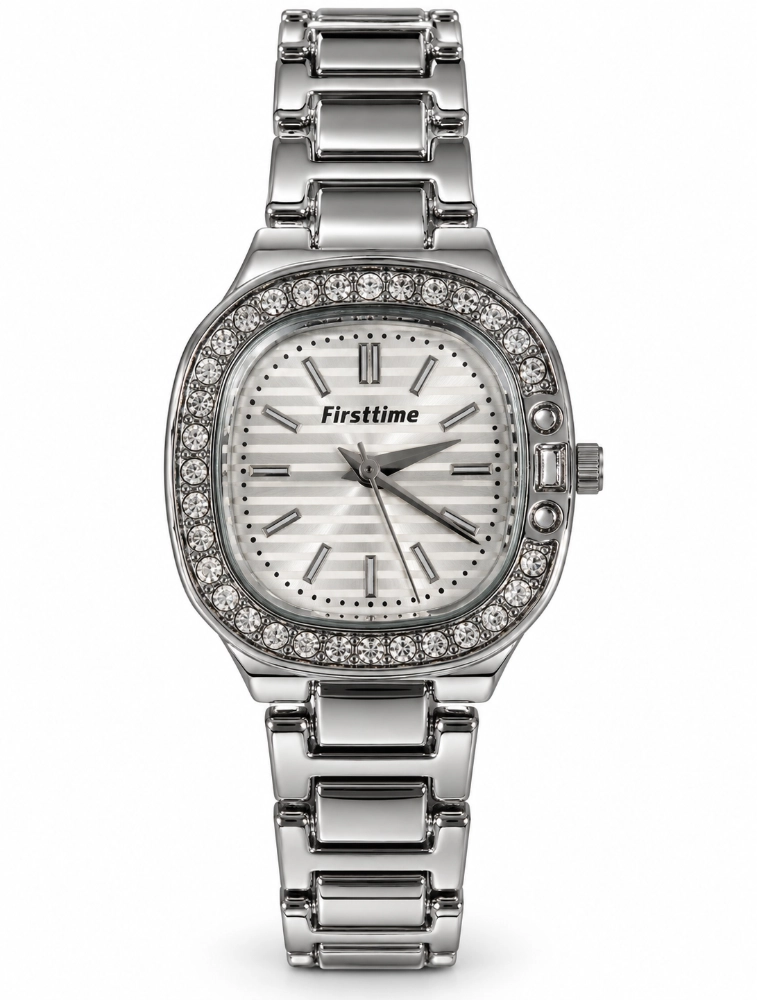 Silver Womens Elegant Crystal Studded Analog Watch