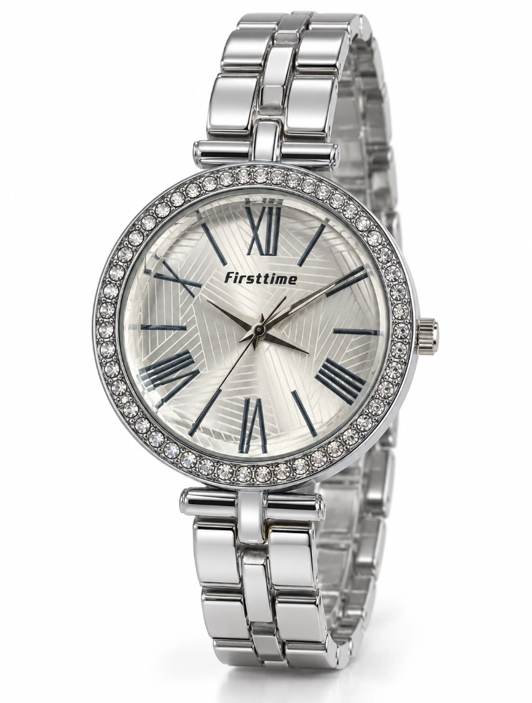 Silver Womens Rhinestone Analog Bracelet Watch