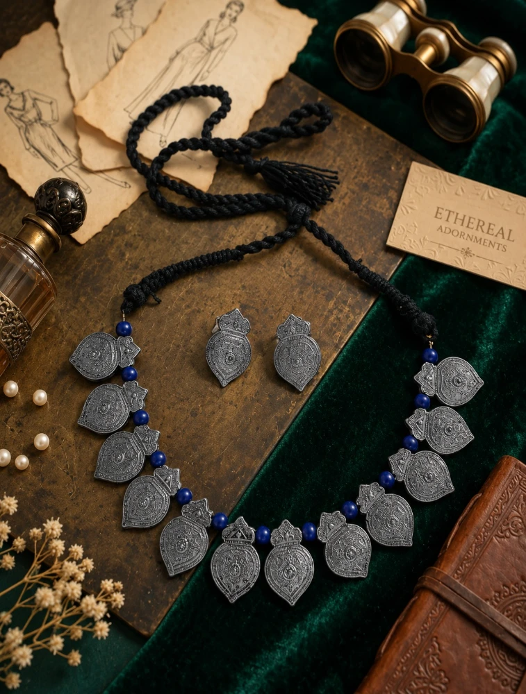 Silver and Blue Bhoomi Neela Terracotta Jewellery Set