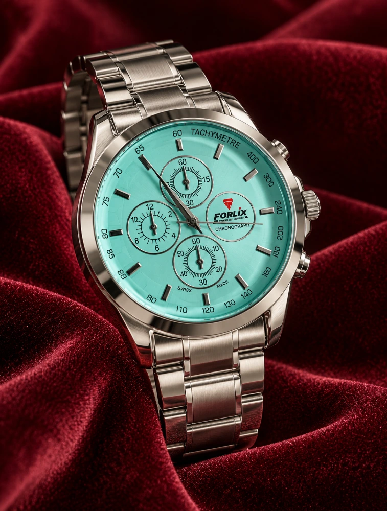 Silver with Sky Blue Classic Chronograph Watch