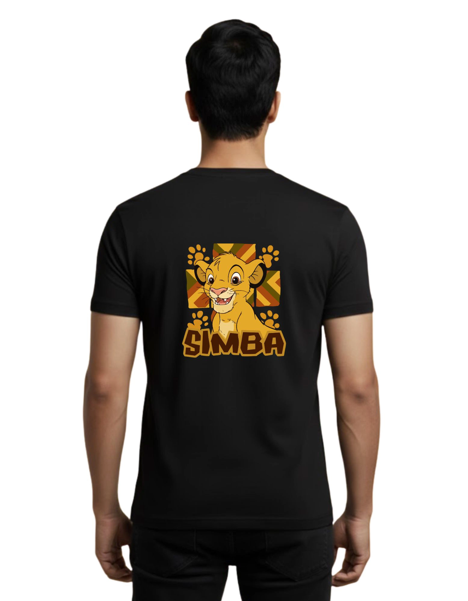 Simba Cartoon Cotton Round Neck 180 GSM T-Shirt Black