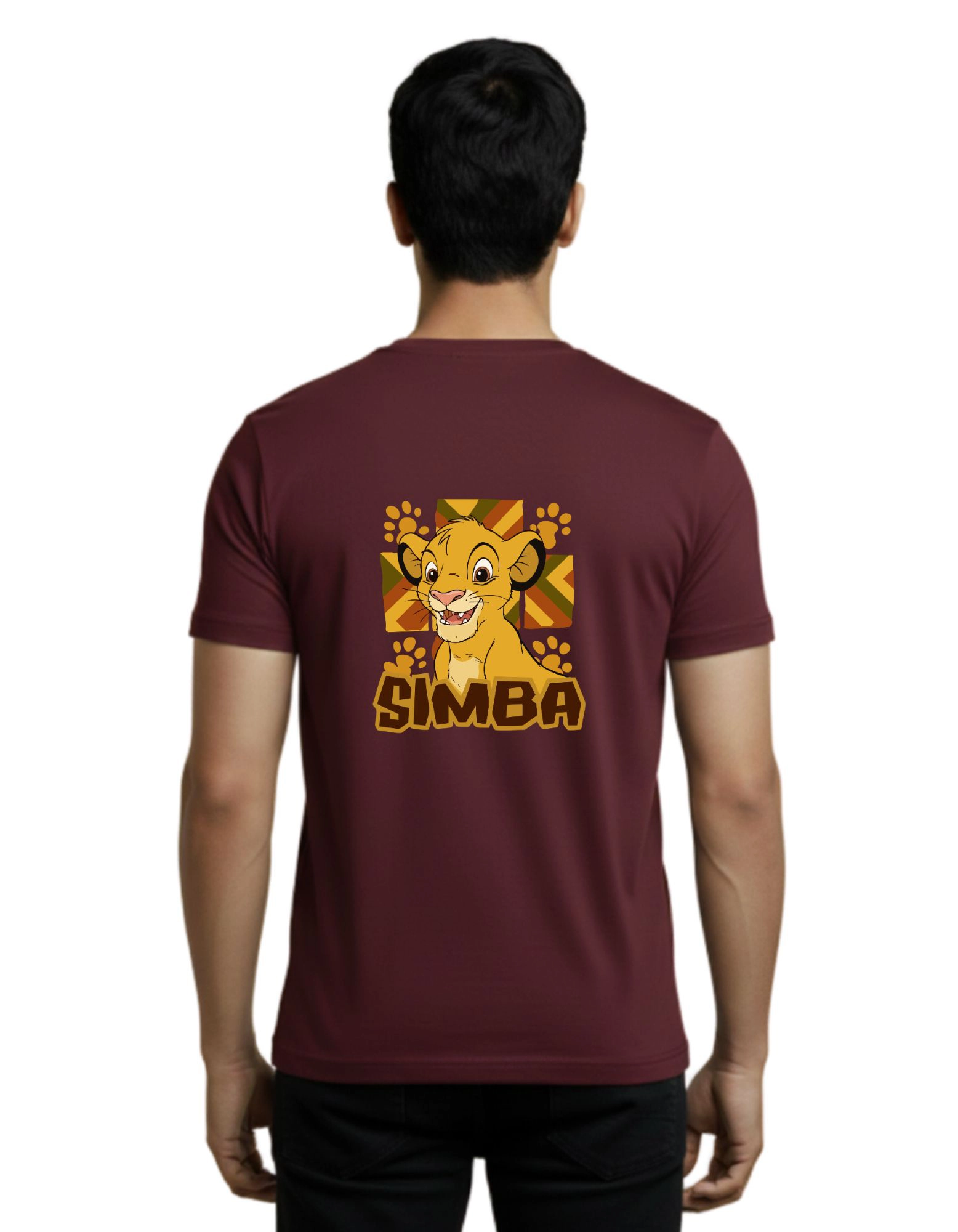 Simba Cartoon Cotton Round Neck 180 GSM T-Shirt Maroon