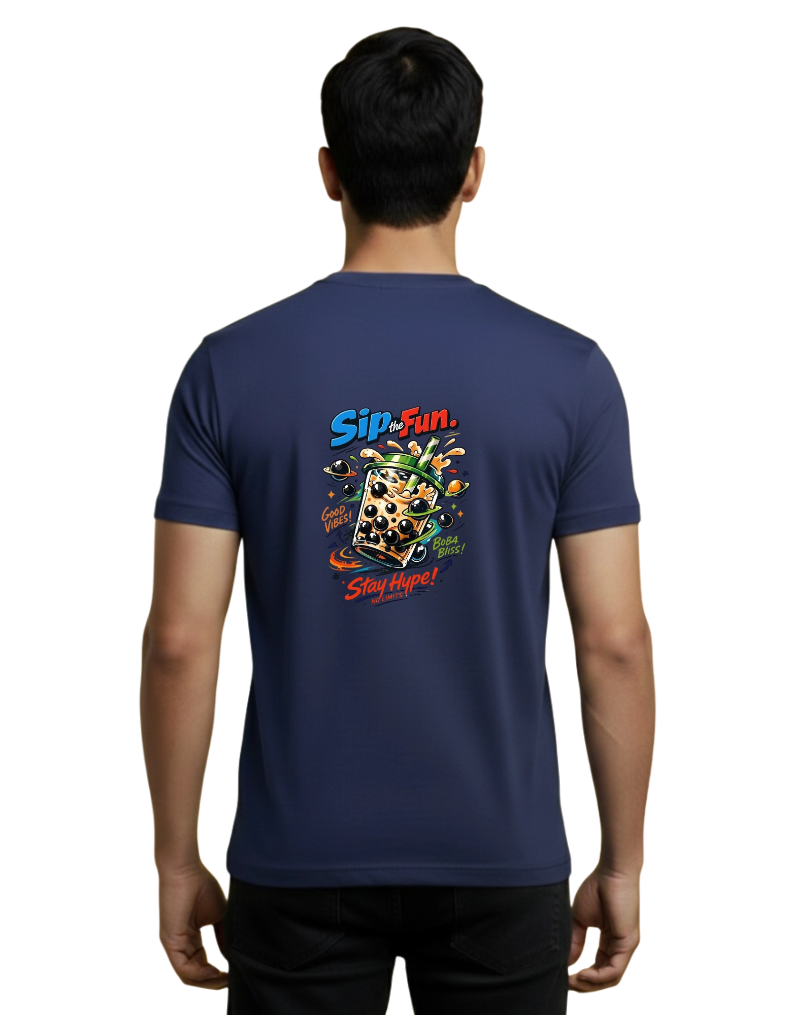 Sip The Fun Cotton Round Neck T-Shirt 180 GSM Navy Blue
