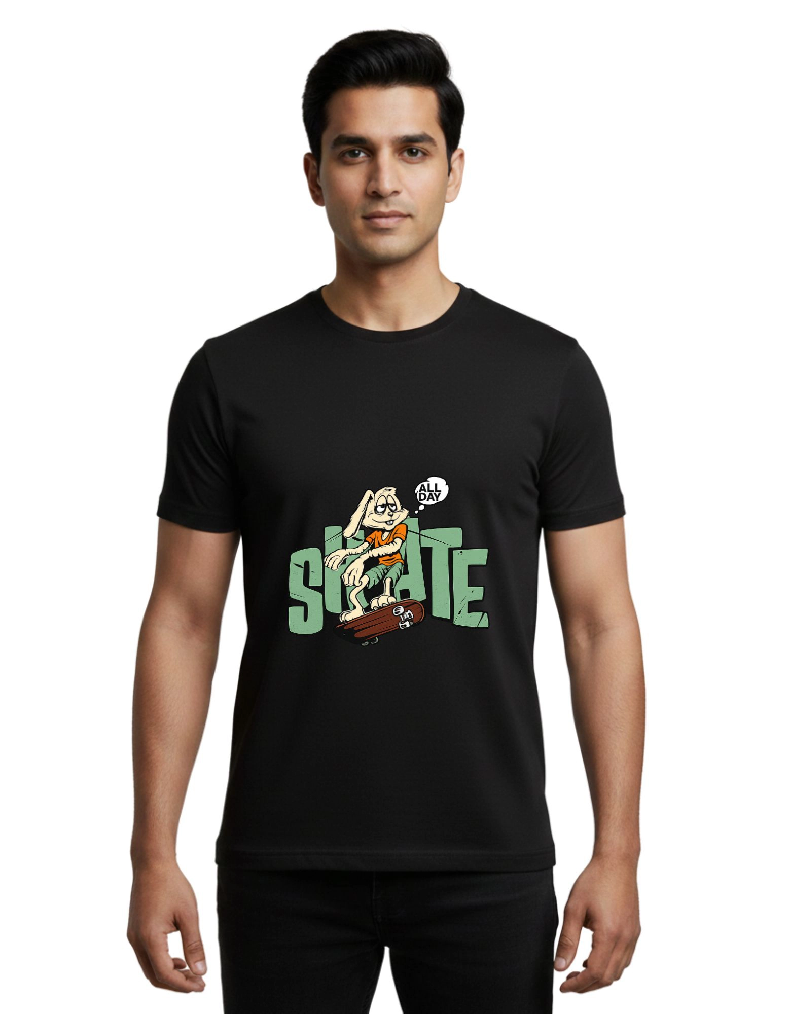 Skate All Day Round Neck Half Sleeve T-Shirt 180 GSM Black