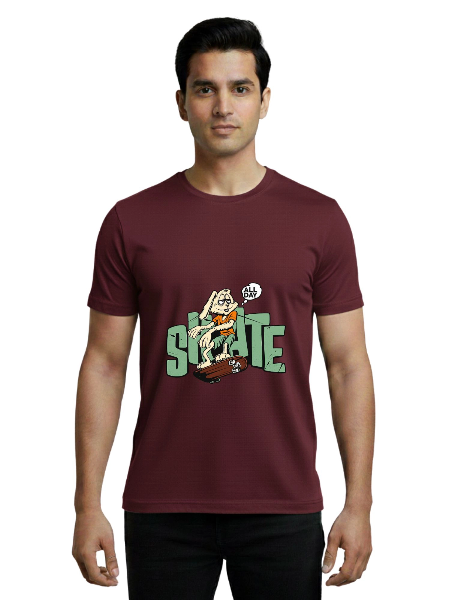 Skate All Day Round Neck Half Sleeve T-Shirt 180 GSM Maroon