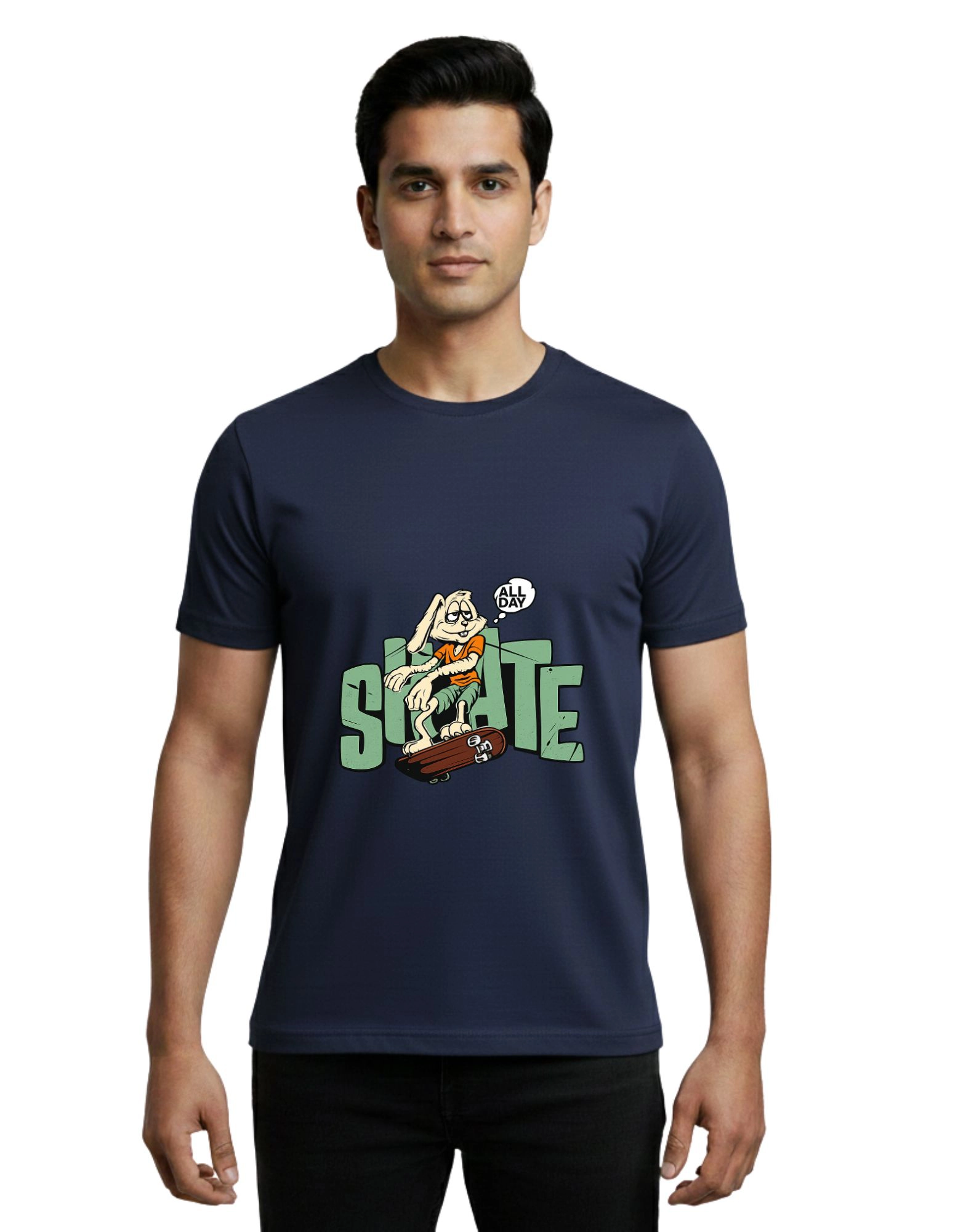 Skate All Day Round Neck Half Sleeve T-Shirt 180 GSM Navy Blue