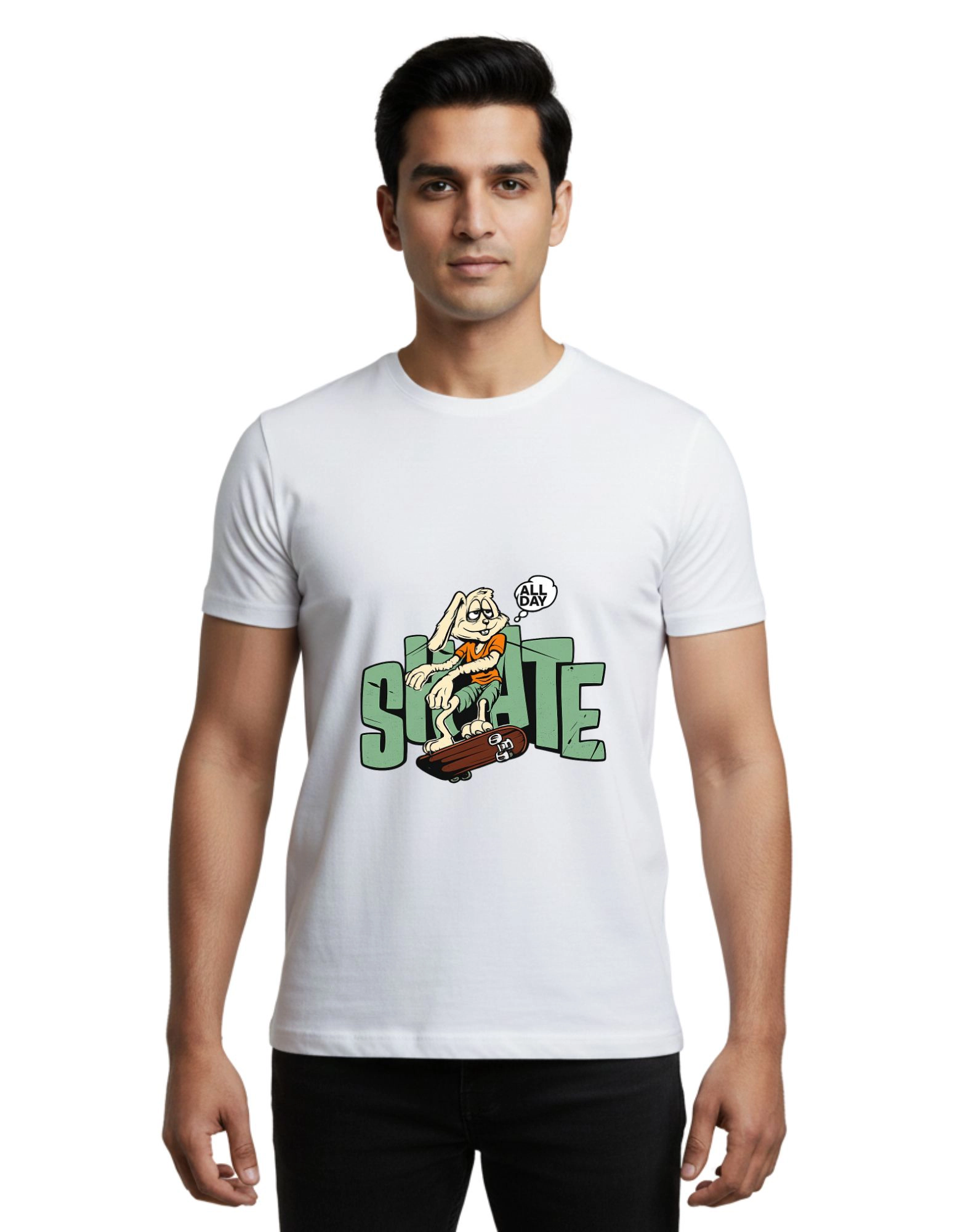 Skate All Day Round Neck Half Sleeve T-Shirt 180 GSM White