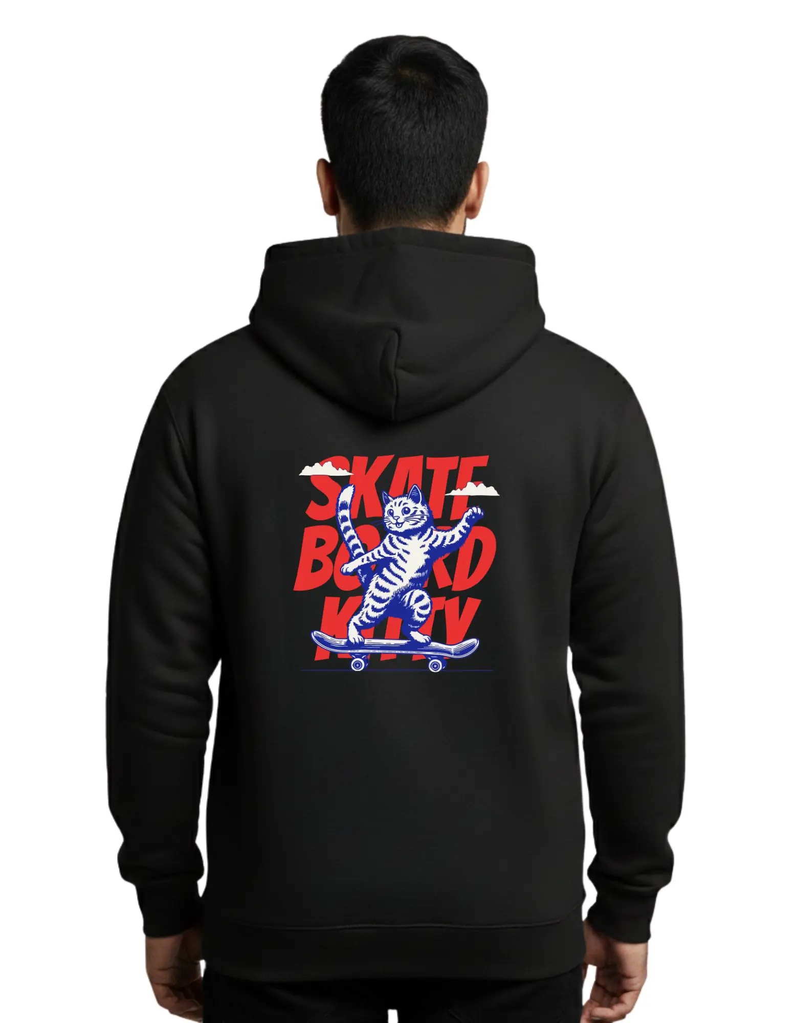 Skateboard Kitty Cotton Hoodie Without Zipper 300 GSM Black