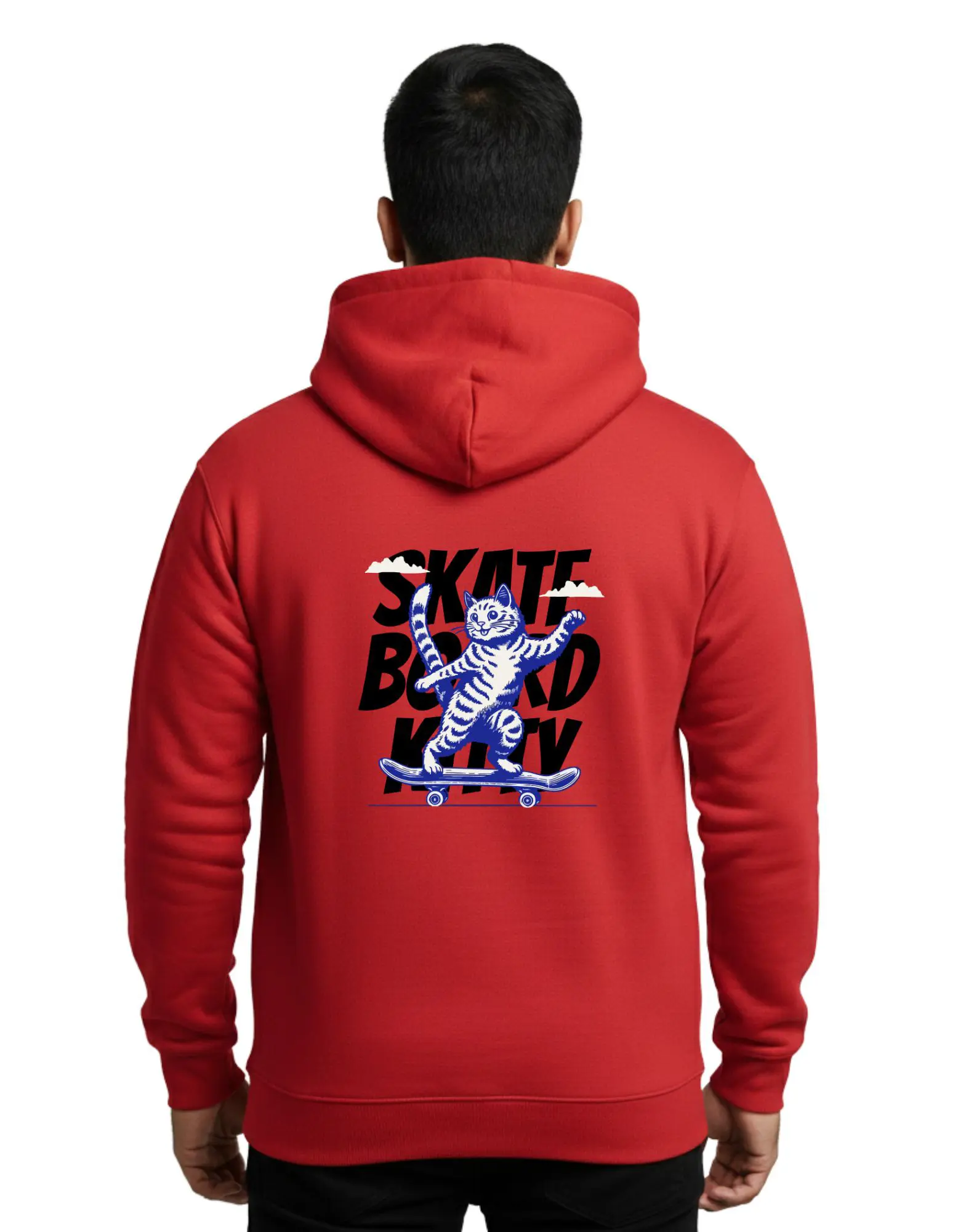 Skateboard Kitty Cotton Hoodie Without Zipper 300 GSM Red