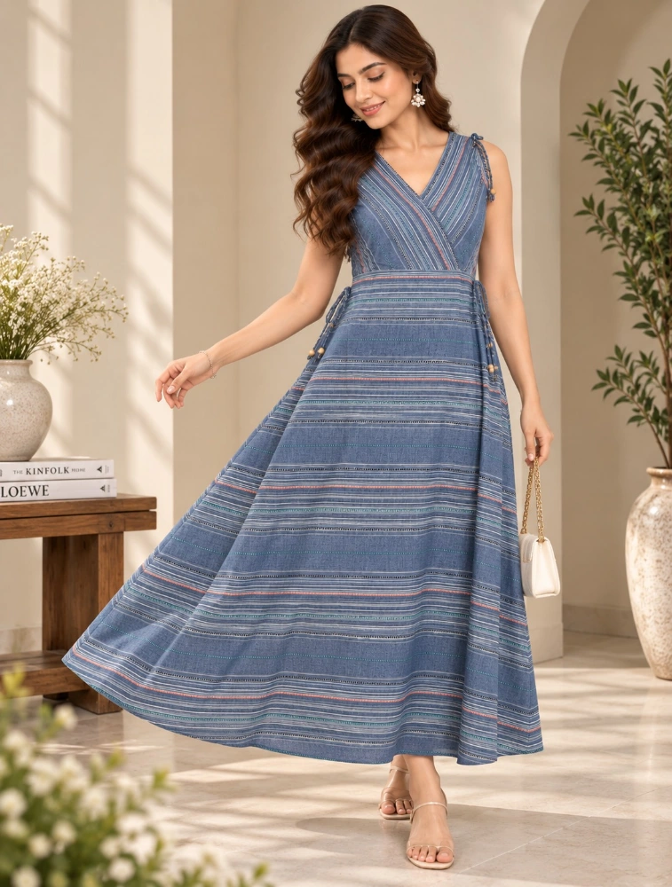 Sky Blue Floral Tiered Maxi Dress