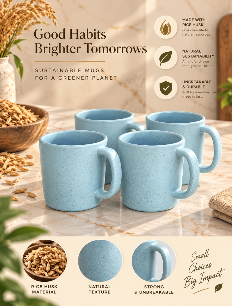 Sky Blue   Pebble  Brew  4 Piece Of Mugs 150ml