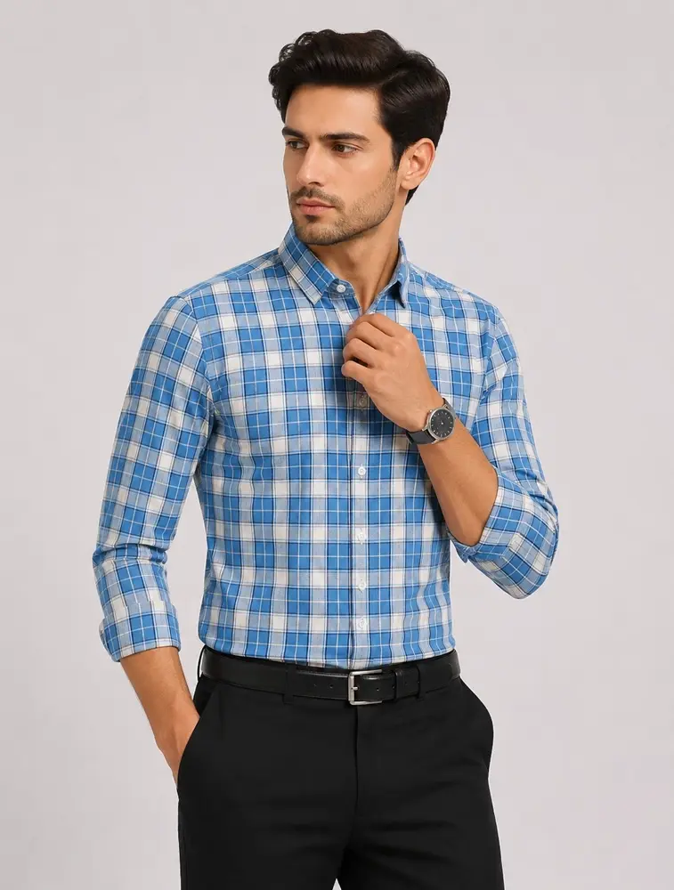 Sky Blue  Mens Printed Casual Cotton Shirt   