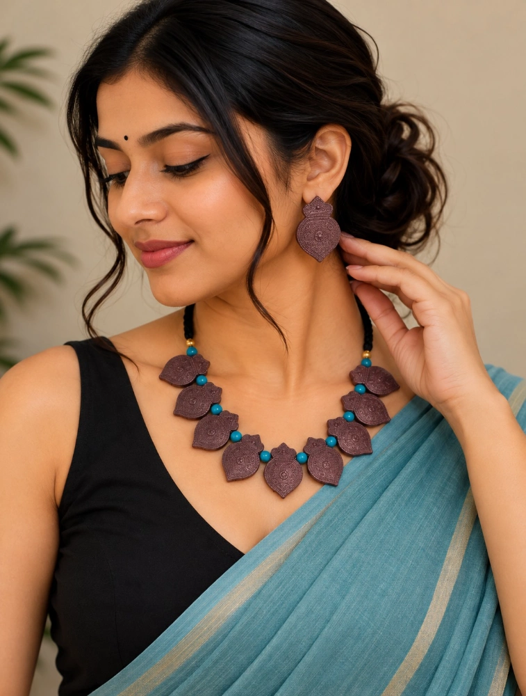 Sky Blue Bhoomi Neela Terracotta Jewellery Set     