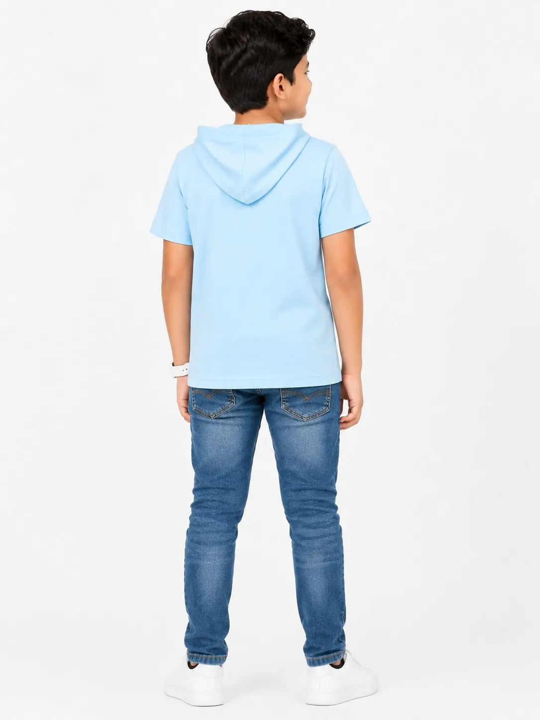 Sky Blue Boys Premium Printed Half Sleeve Cooper Hood T Shirt