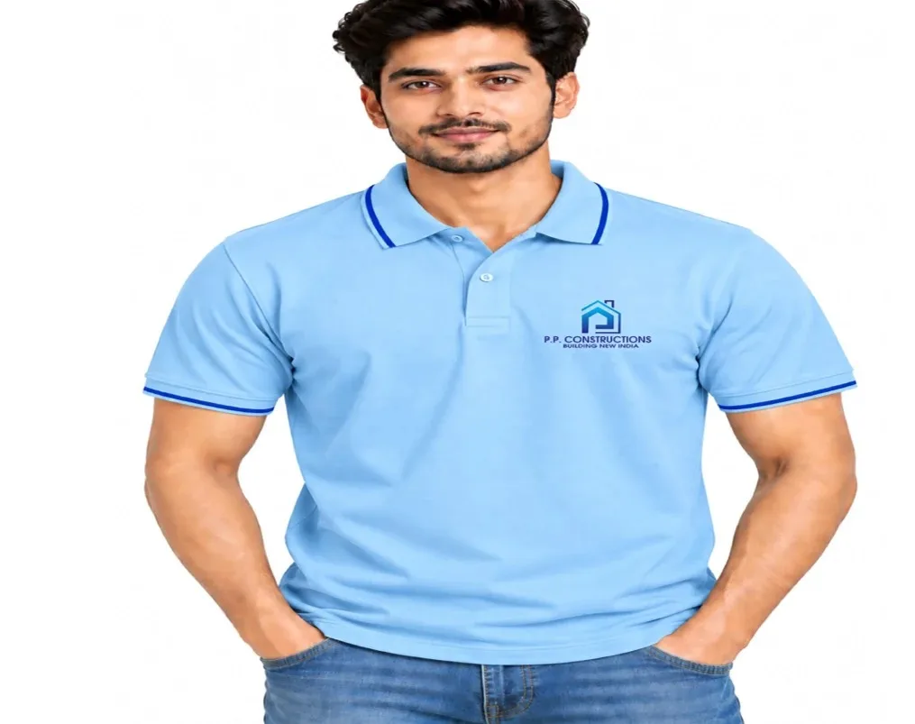 Sky Blue Cotton 240 GSM Polo Half Sleeve TShirt with Collar and Cuff Tipping
