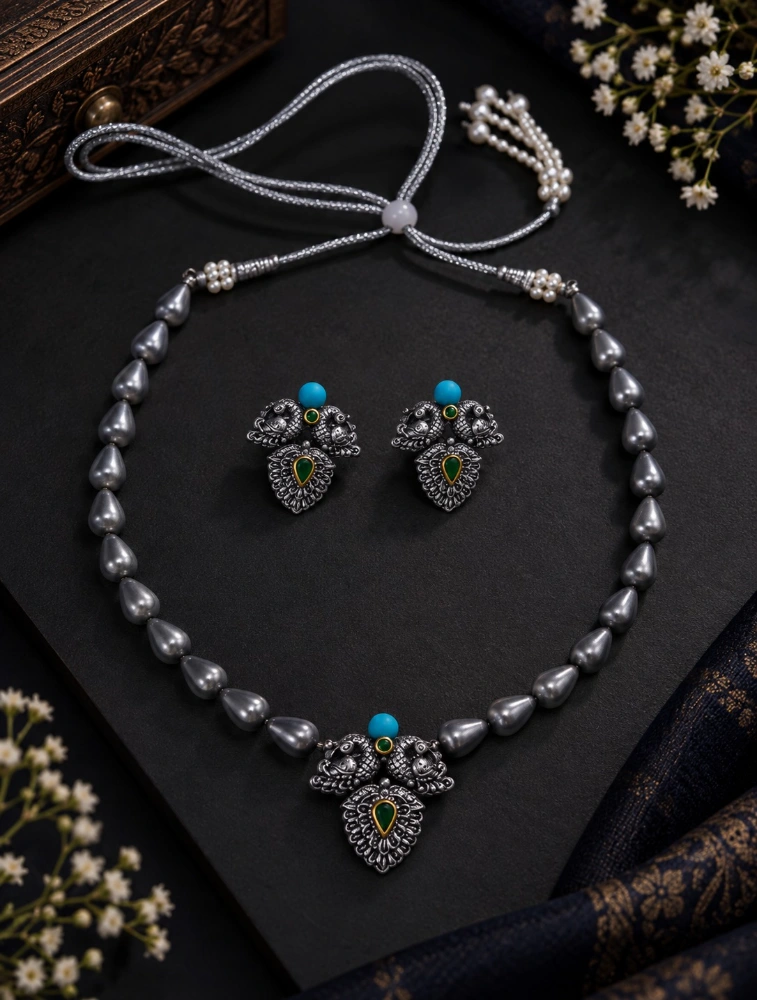 Sky Blue Garuda Elegance Traditional Terracotta Jewellery Set