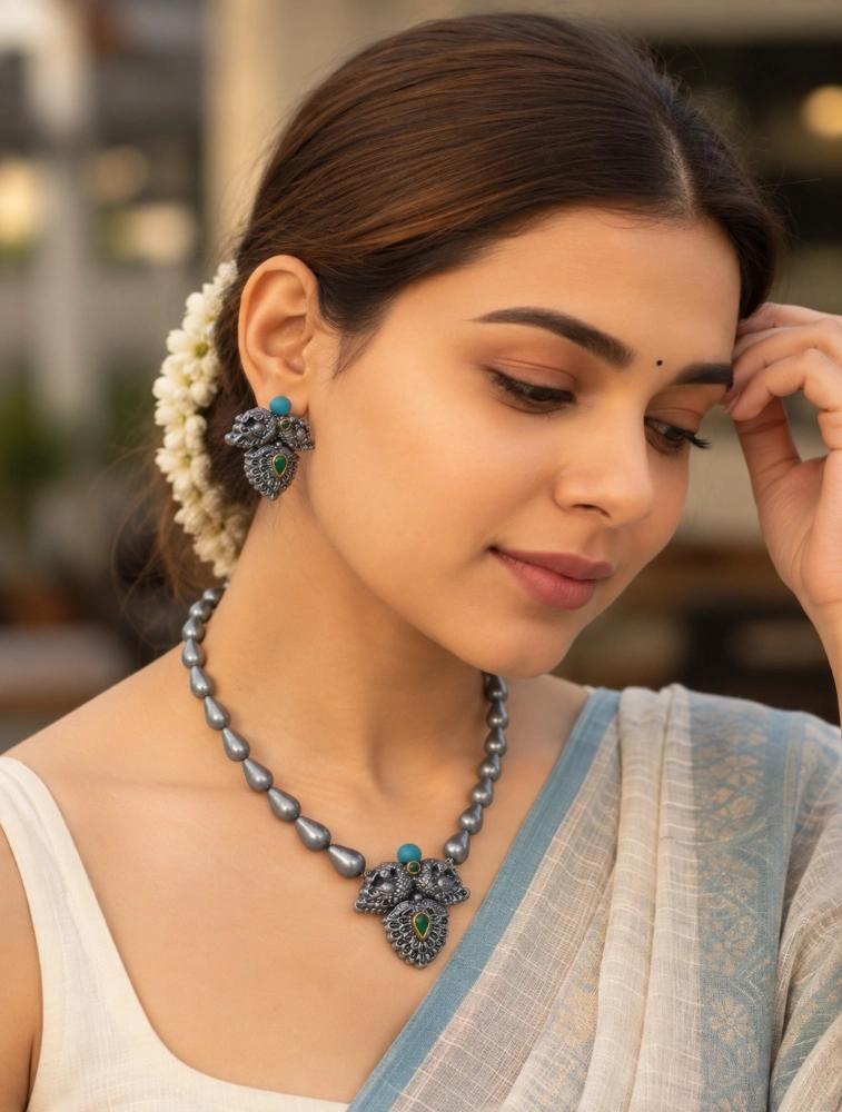 Sky Blue Garuda Elegance Traditional Terracotta Jewellery Set  